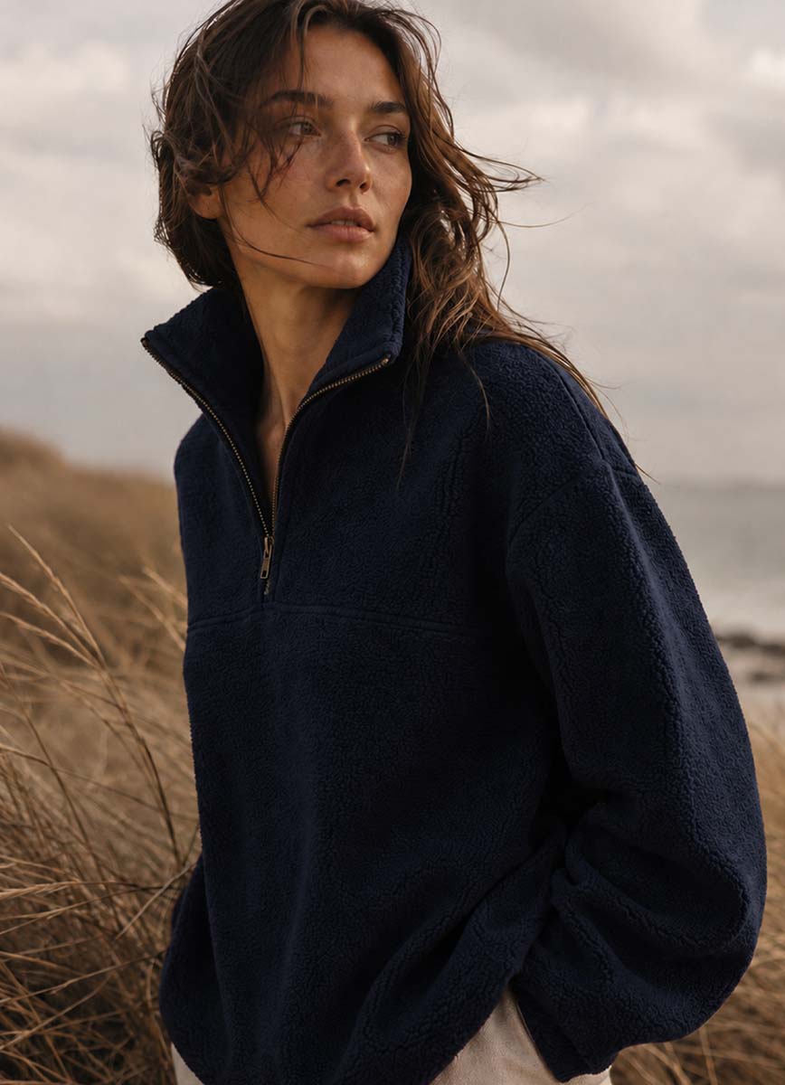 Close-up van zachte fleece stof met geborsteld oppervlak