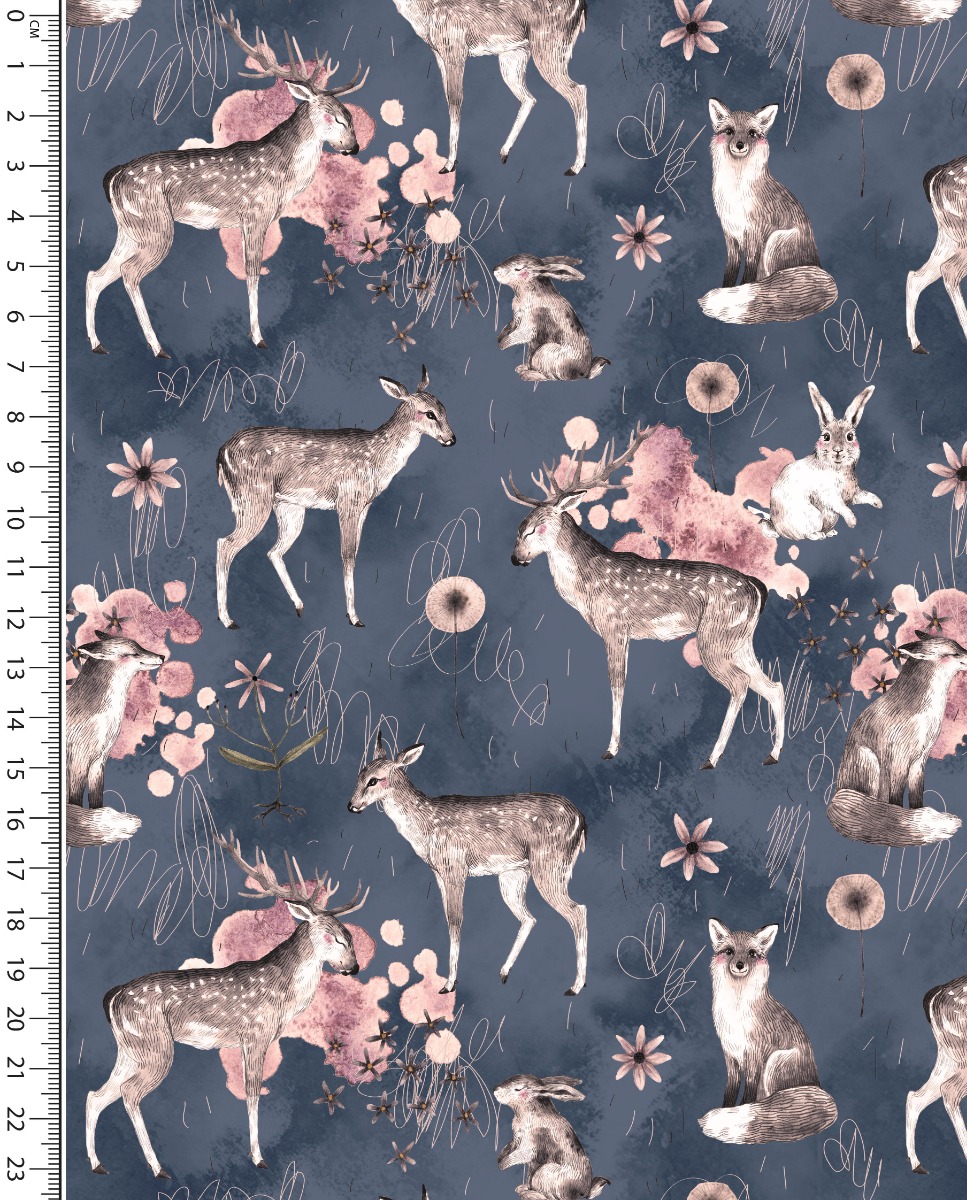 Alpen Fleece Digital Forest Animals Jeans Blue